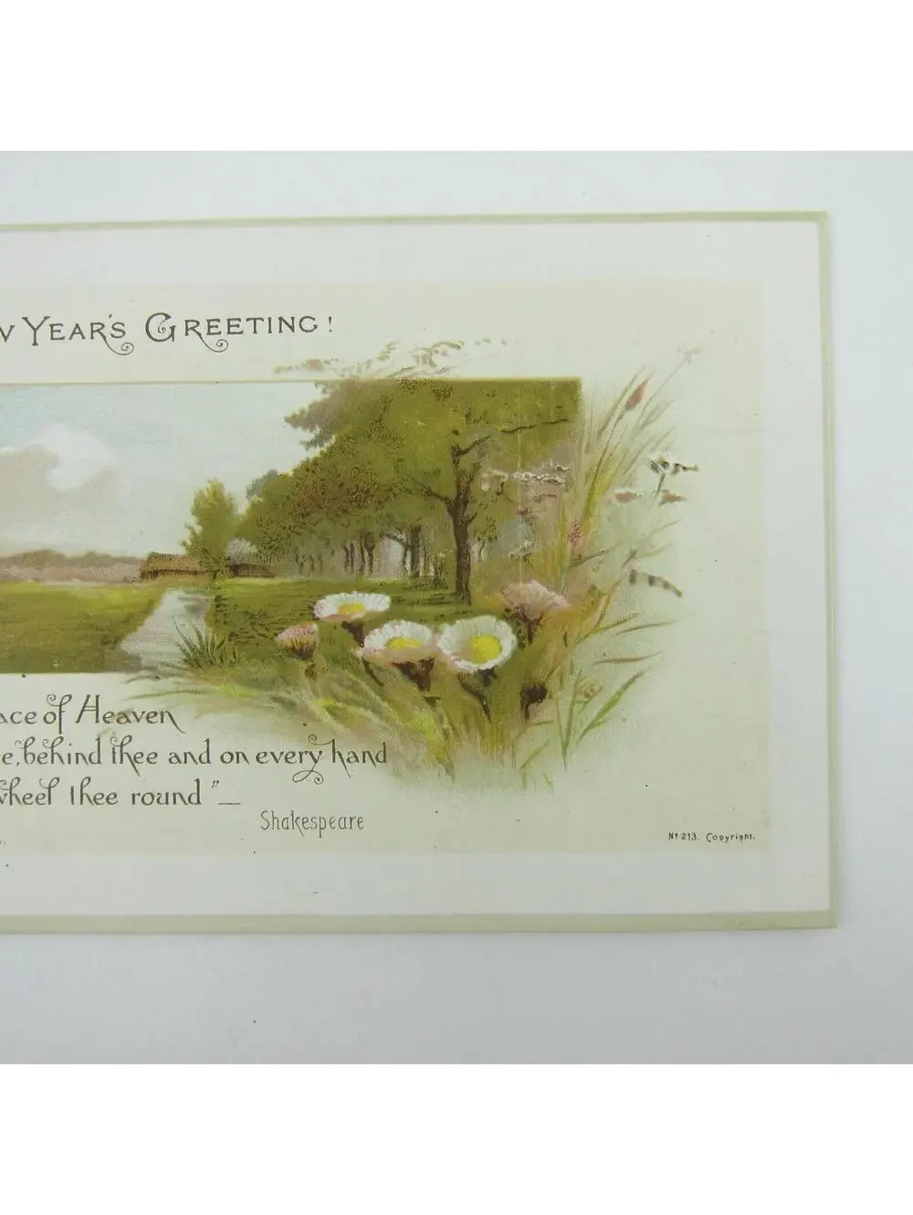 Victorian Greeting Card New Years Wirths Bros & Owen House Flowers Trees Antique